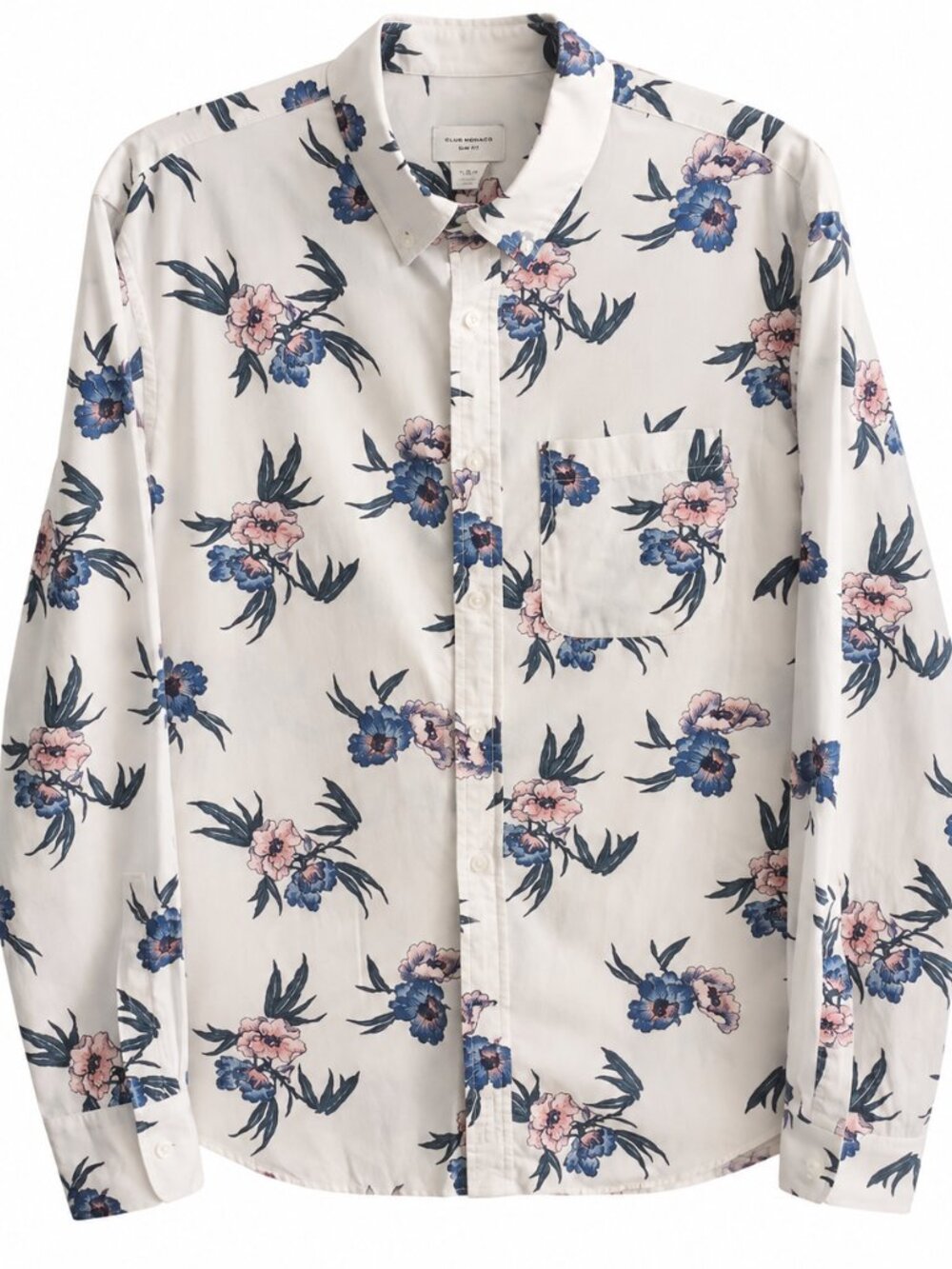 Club Monaco Men’s Slim Fit Floral Button Up Shirt White Blue Pink M - Picture 1 of 4